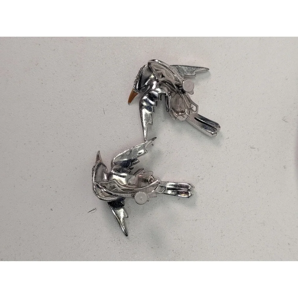 Bird Swallow Brooch Set Silver Tone White Rhinestone Figural 3 Piece Pin Sparkle